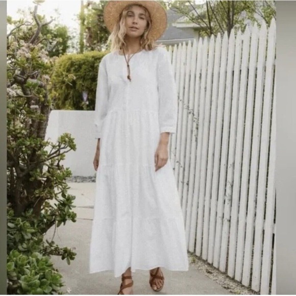 Jenni Kayne James Tiered A-Line 3/4 Sleeve Linen Blend Dress in White Size Small - Picture 1 of 7